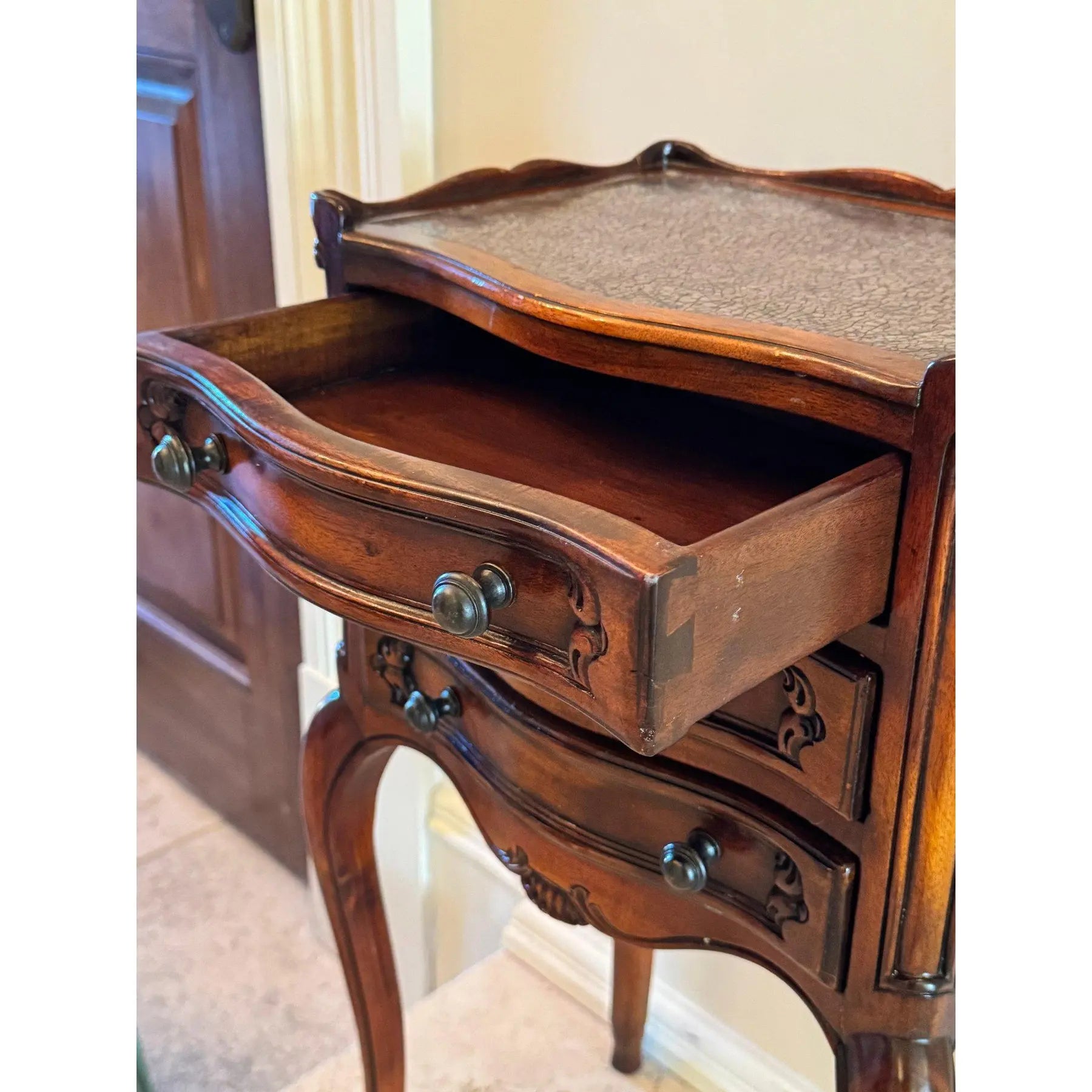 Theodore Alexander Petite Louis XVI Side Table with Faux Book Trompe l'Oeil Panels