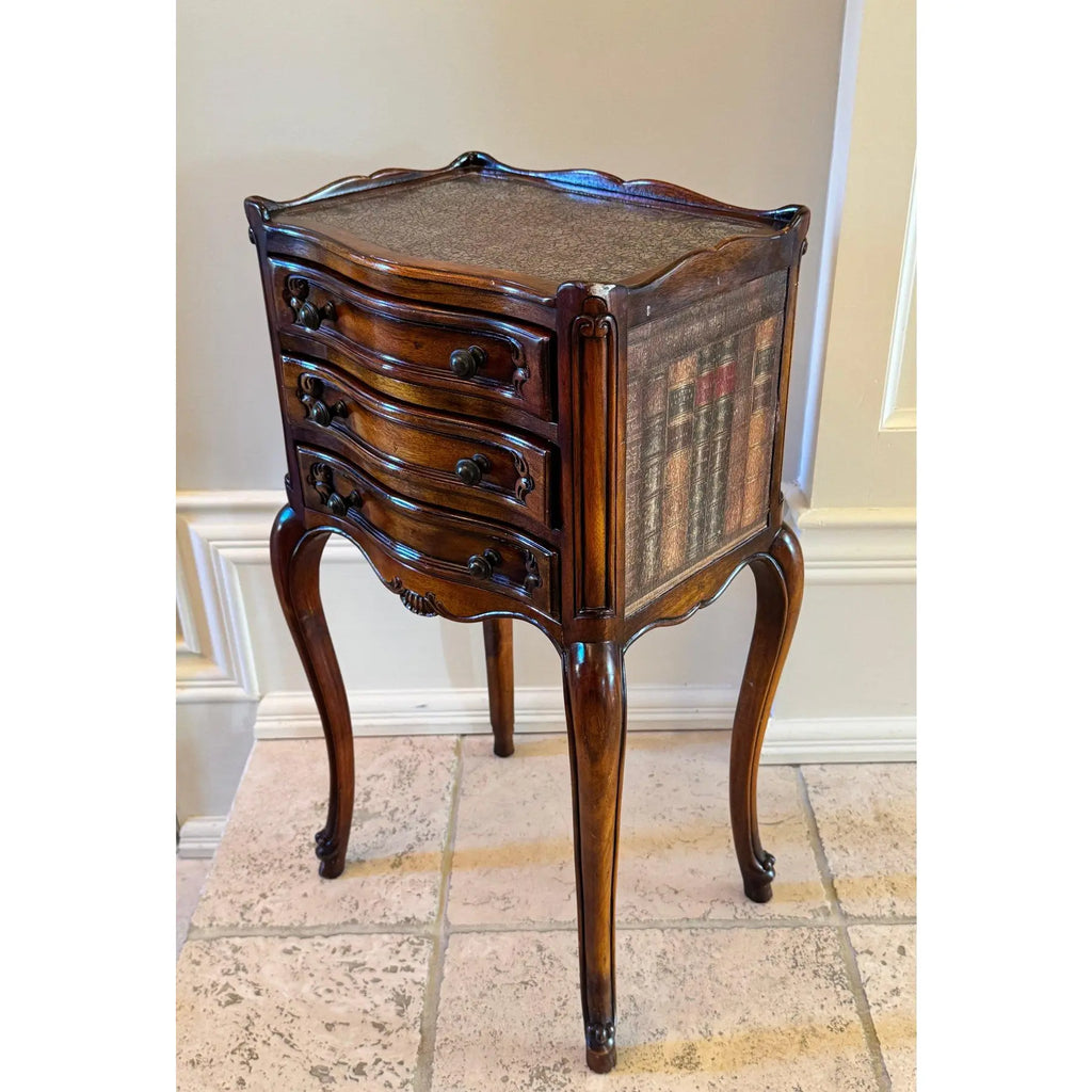 Theodore Alexander Petite Louis XVI Side Table with Faux Book Trompe l'Oeil Panels