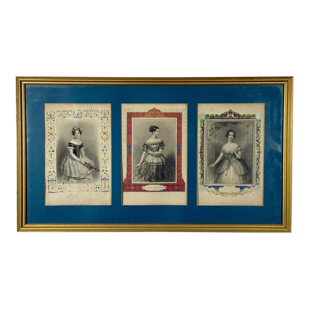 Antique 1845 Hand-Colored Ballet Triptych - "Beauties of the Opera"