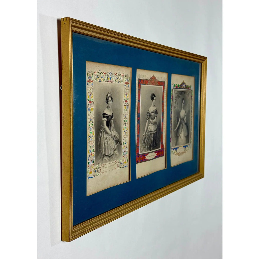 Antique 1845 Hand-Colored Ballet Triptych - "Beauties of the Opera"