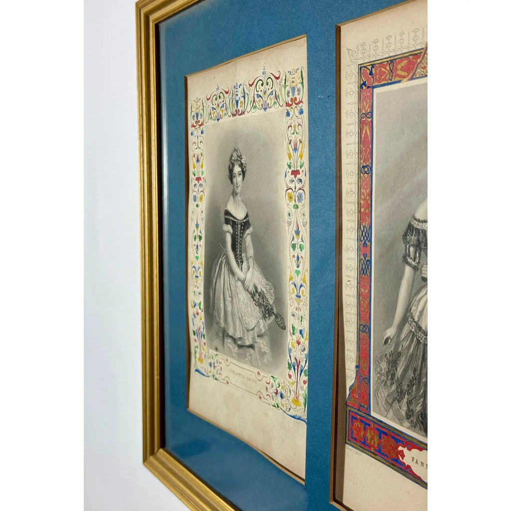 Antique 1845 Hand-Colored Ballet Triptych - "Beauties of the Opera"