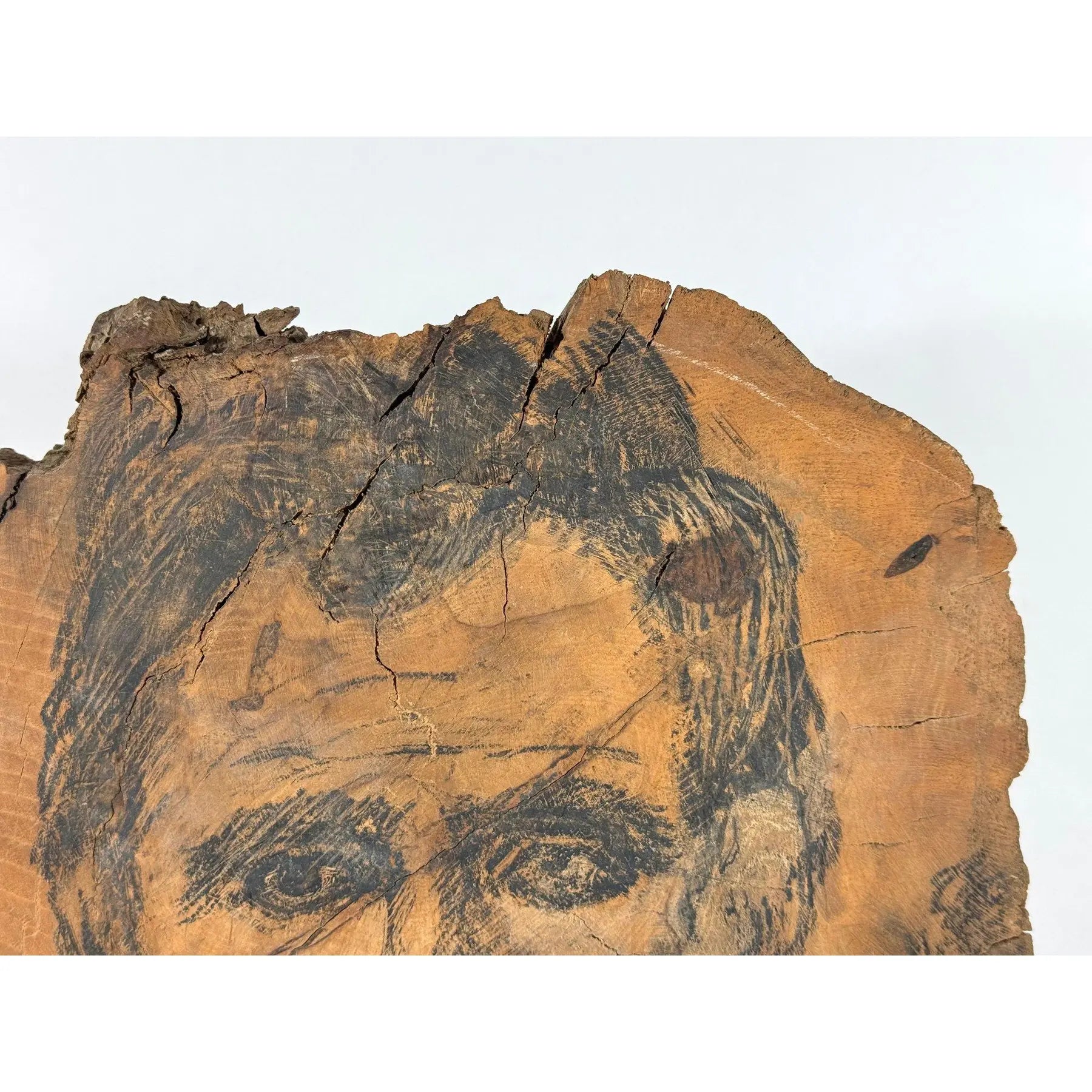 Rare 19th-Century Folk Art Abraham Lincoln Portrait on Old-Growth Wood Slab with Klondike Gold Rush Ephemera