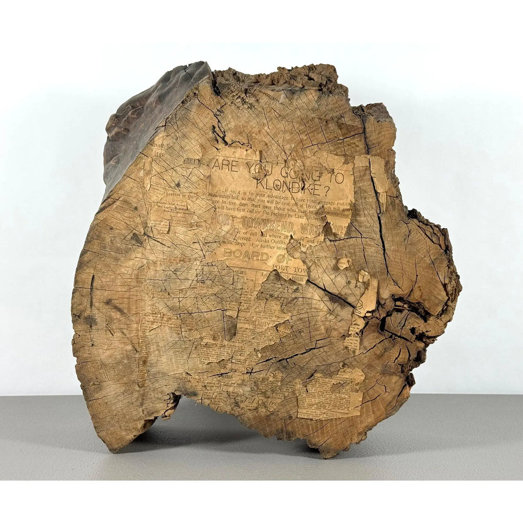 Rare 19th-Century Folk Art Abraham Lincoln Portrait on Old-Growth Wood Slab with Klondike Gold Rush Ephemera