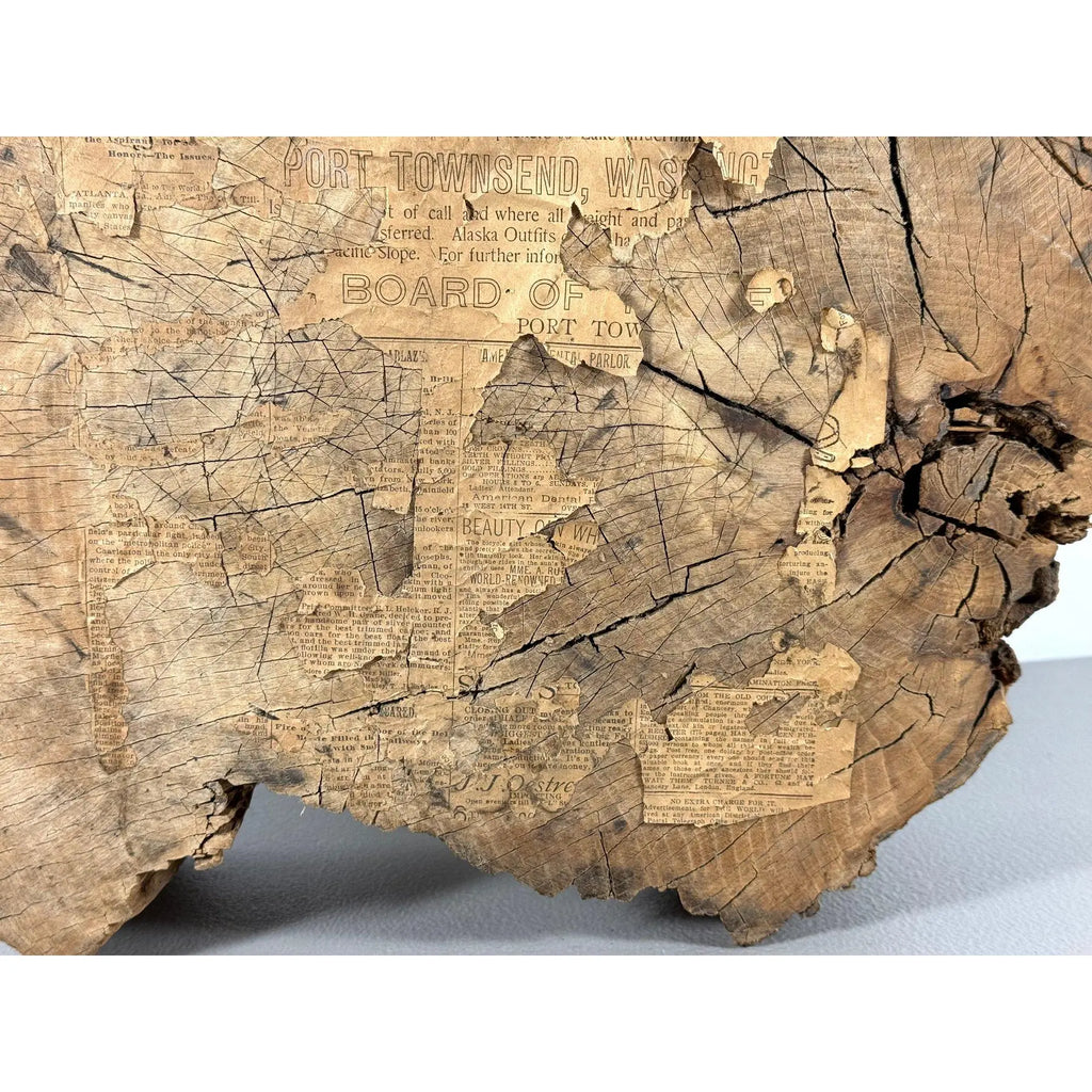 Rare 19th-Century Folk Art Abraham Lincoln Portrait on Old-Growth Wood Slab with Klondike Gold Rush Ephemera