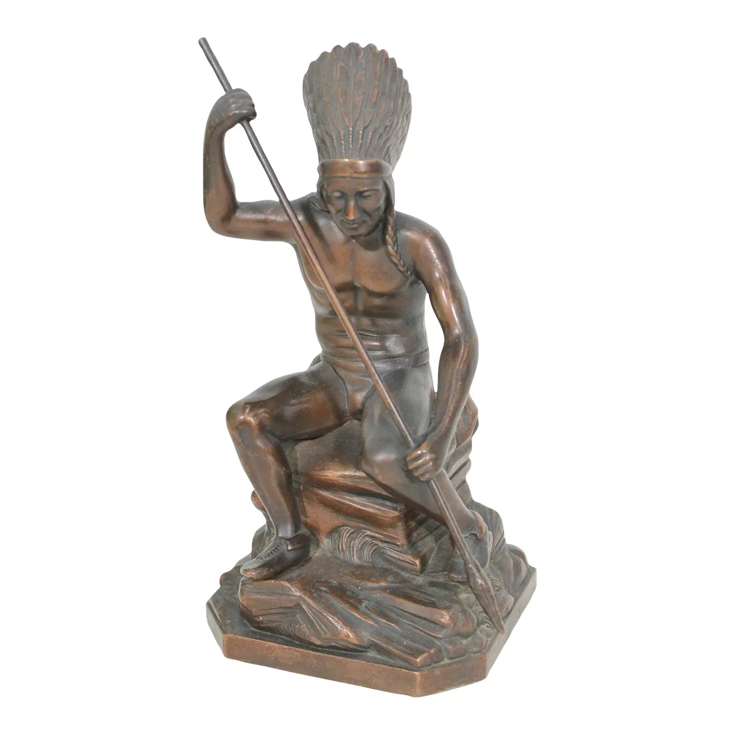 Antique Jennings Brothers Native American War Chief Bronze-Clad Sculpture JB 2245