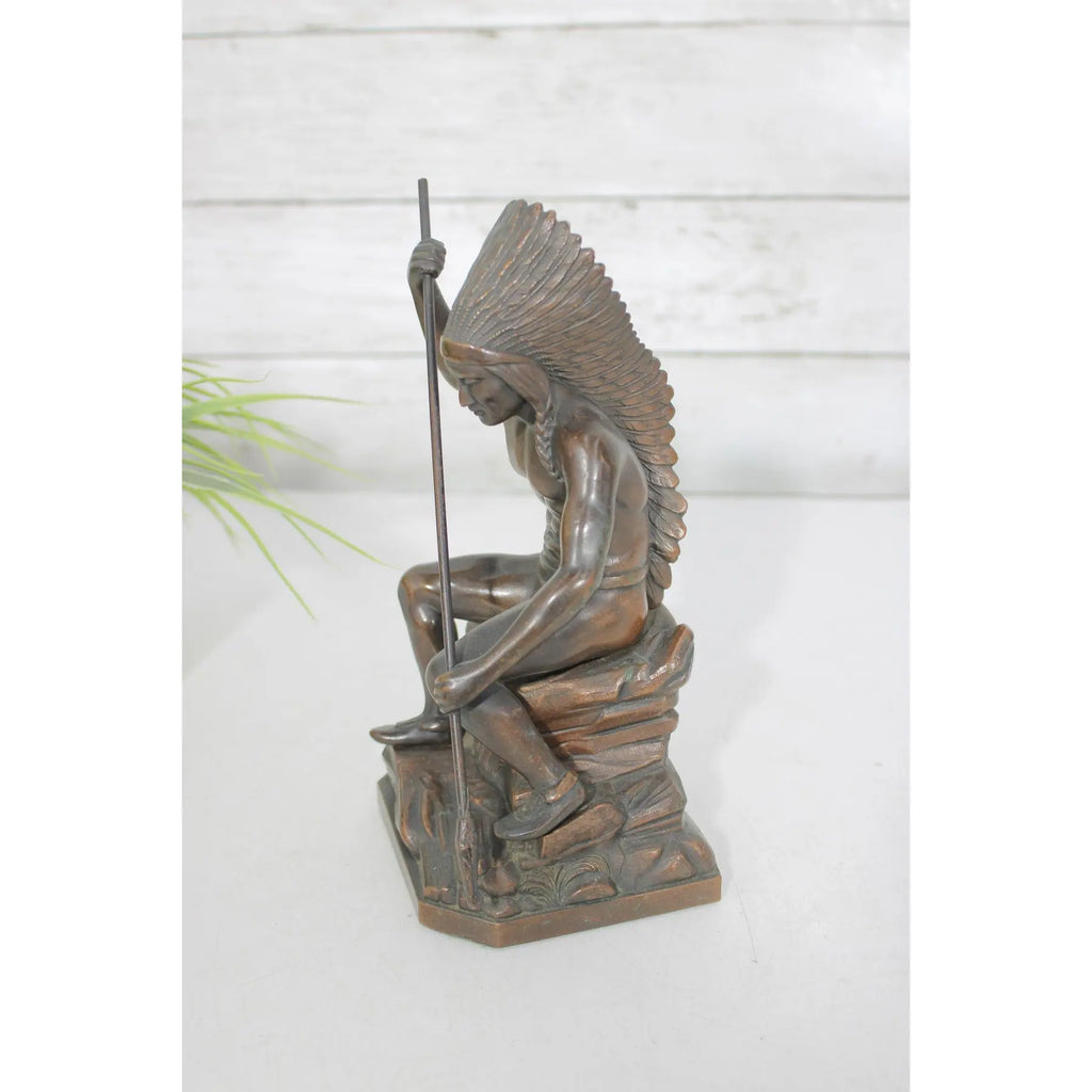 Antique Jennings Brothers Native American War Chief Bronze-Clad Sculpture JB 2245