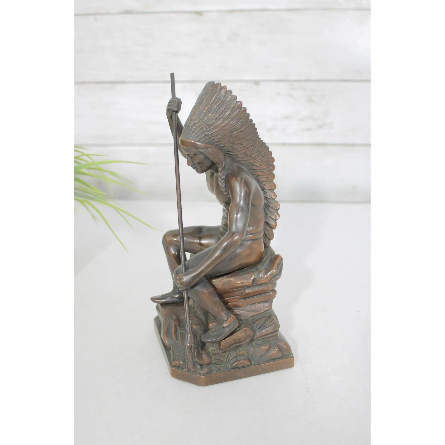 Antique Jennings Brothers Native American War Chief Bronze-Clad Sculpture JB 2245