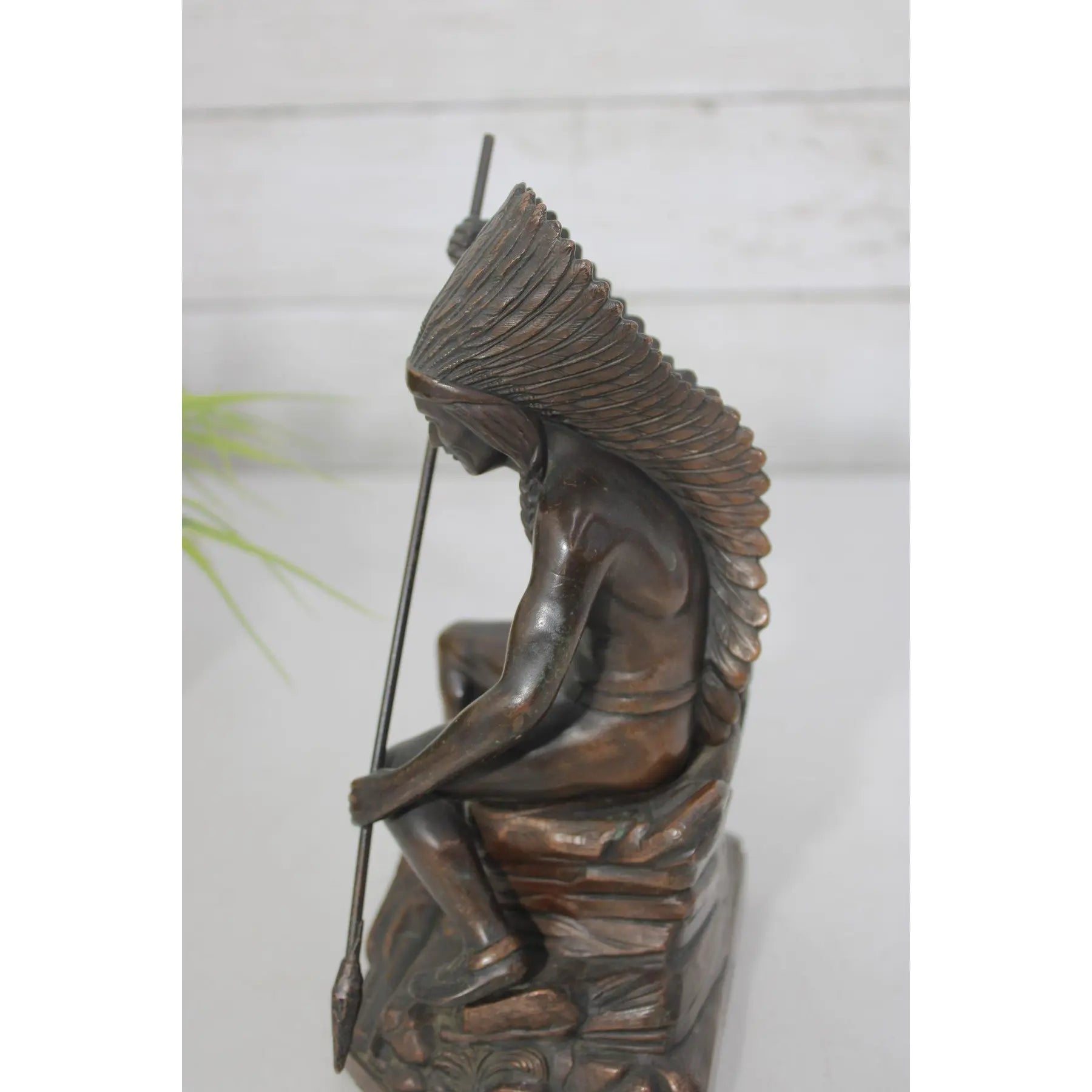 Antique Jennings Brothers Native American War Chief Bronze-Clad Sculpture JB 2245