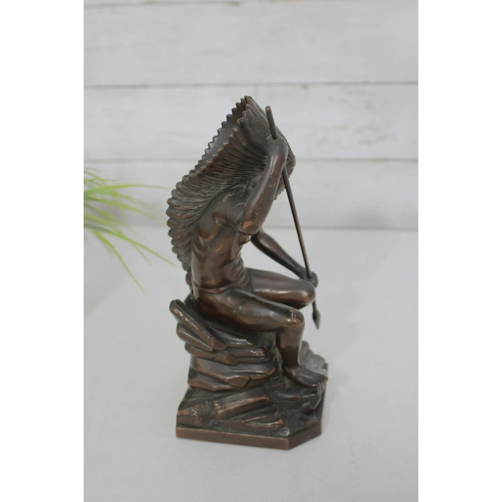 Antique Jennings Brothers Native American War Chief Bronze-Clad Sculpture JB 2245