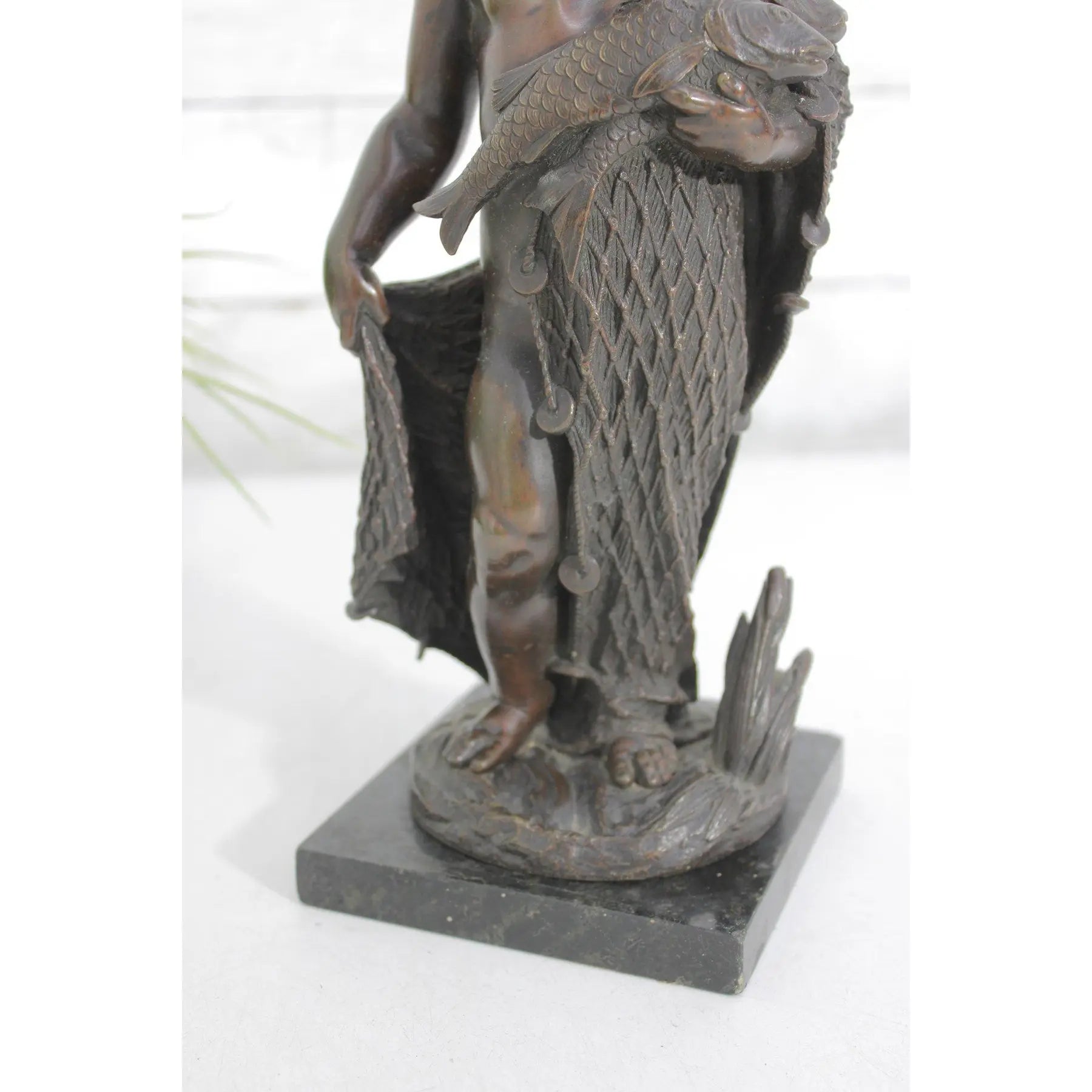19th C. French Bronze Fisher Boy Sculpture Signed Emile Boyer, Antique Nautical Mantel Decor, Maritime Fine Art Bronze, Coastal Grandmillennial Gift