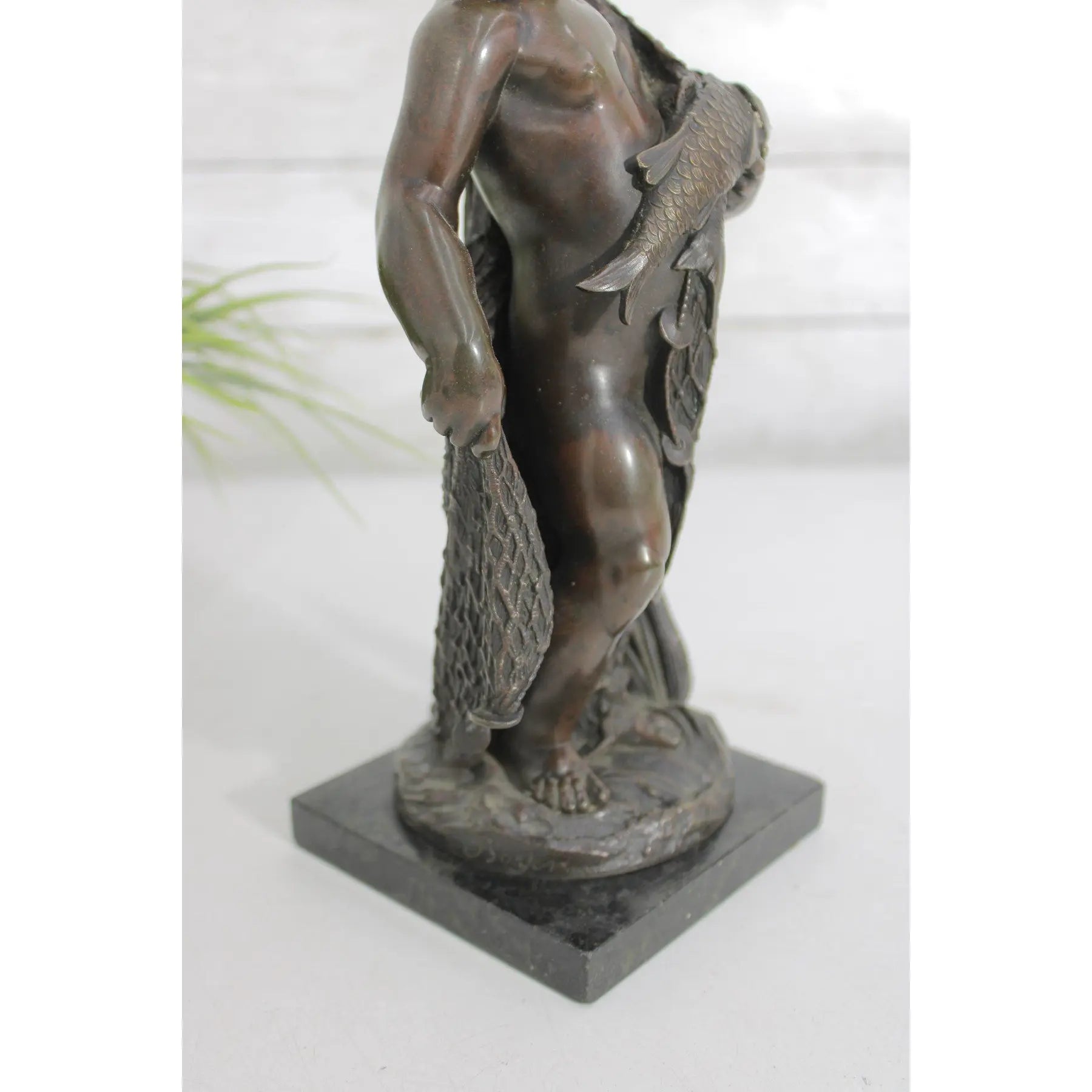19th C. French Bronze Fisher Boy Sculpture Signed Emile Boyer, Antique Nautical Mantel Decor, Maritime Fine Art Bronze, Coastal Grandmillennial Gift