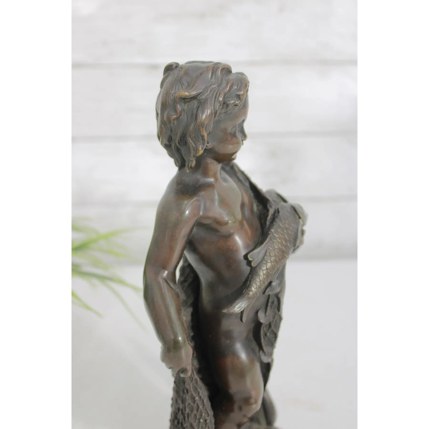 19th C. French Bronze Fisher Boy Sculpture Signed Emile Boyer, Antique Nautical Mantel Decor, Maritime Fine Art Bronze, Coastal Grandmillennial Gift