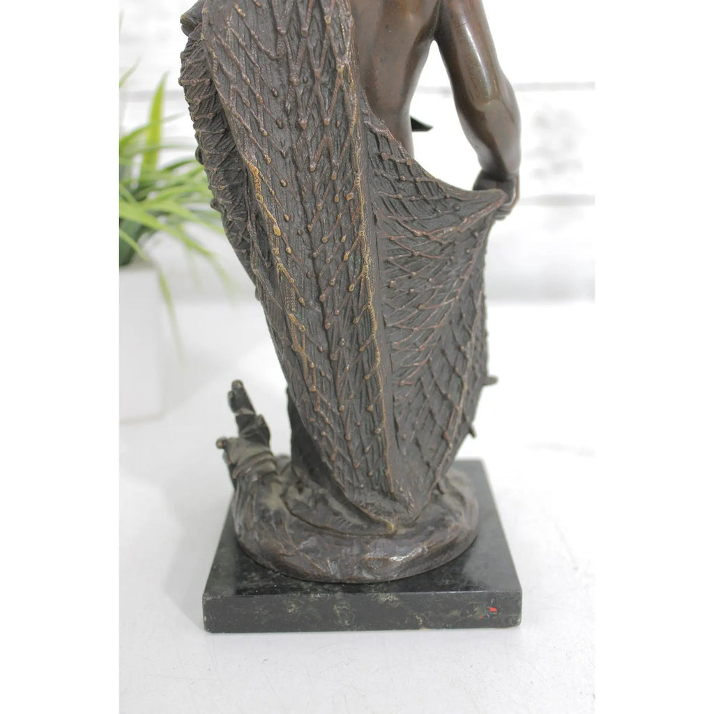 19th C. French Bronze Fisher Boy Sculpture Signed Emile Boyer, Antique Nautical Mantel Decor, Maritime Fine Art Bronze, Coastal Grandmillennial Gift