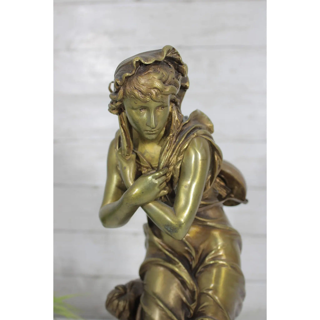 Antique 19th Century French Gilt Bronze Sculpture - Au Clair de la Lune by Eutrope Bouret - Signed 17-Inch Belle Epoque Figurine