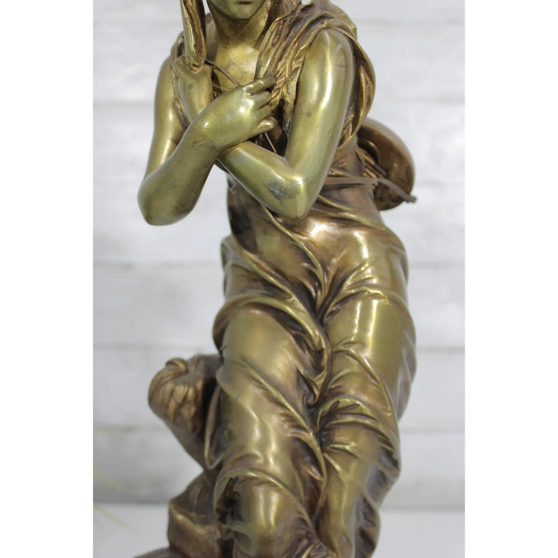 Antique 19th Century French Gilt Bronze Sculpture - Au Clair de la Lune by Eutrope Bouret - Signed 17-Inch Belle Epoque Figurine