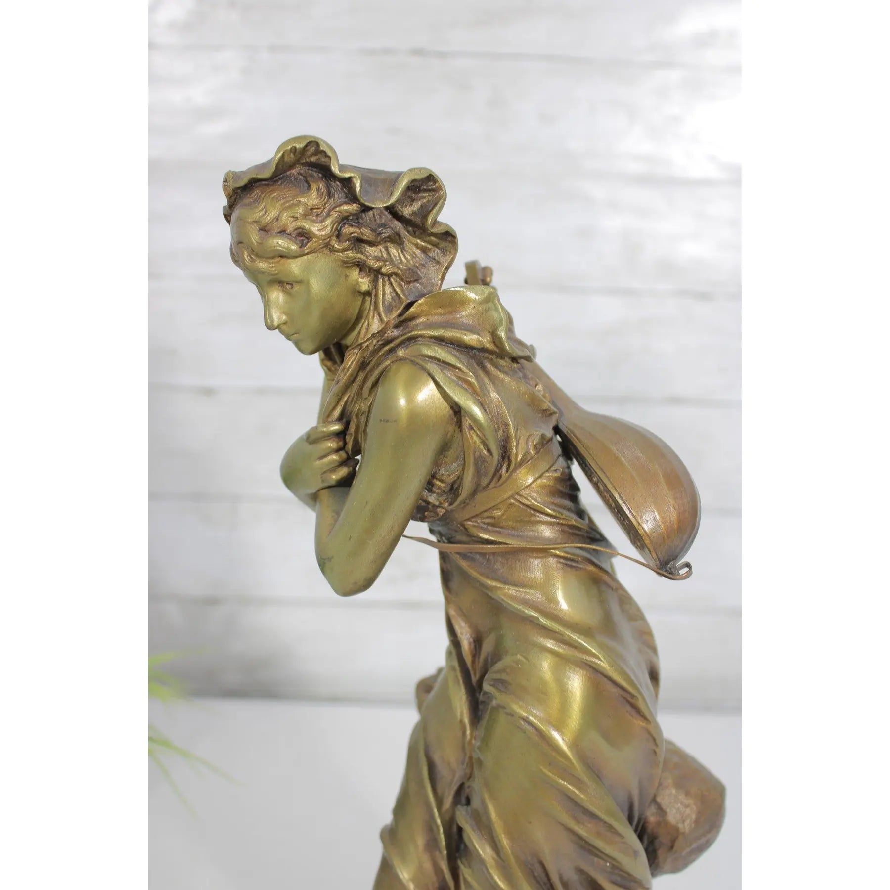 Antique 19th Century French Gilt Bronze Sculpture - Au Clair de la Lune by Eutrope Bouret - Signed 17-Inch Belle Epoque Figurine