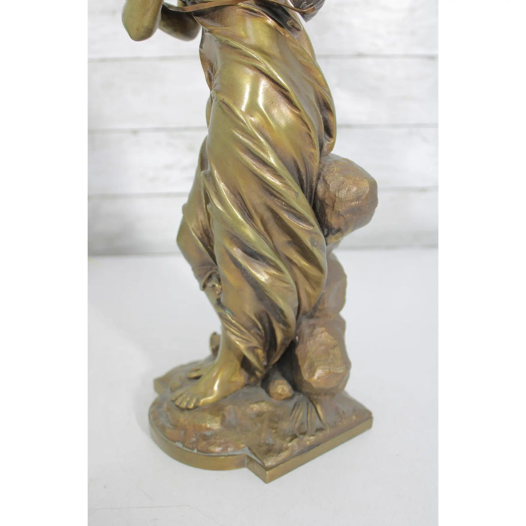 Antique 19th Century French Gilt Bronze Sculpture - Au Clair de la Lune by Eutrope Bouret - Signed 17-Inch Belle Epoque Figurine