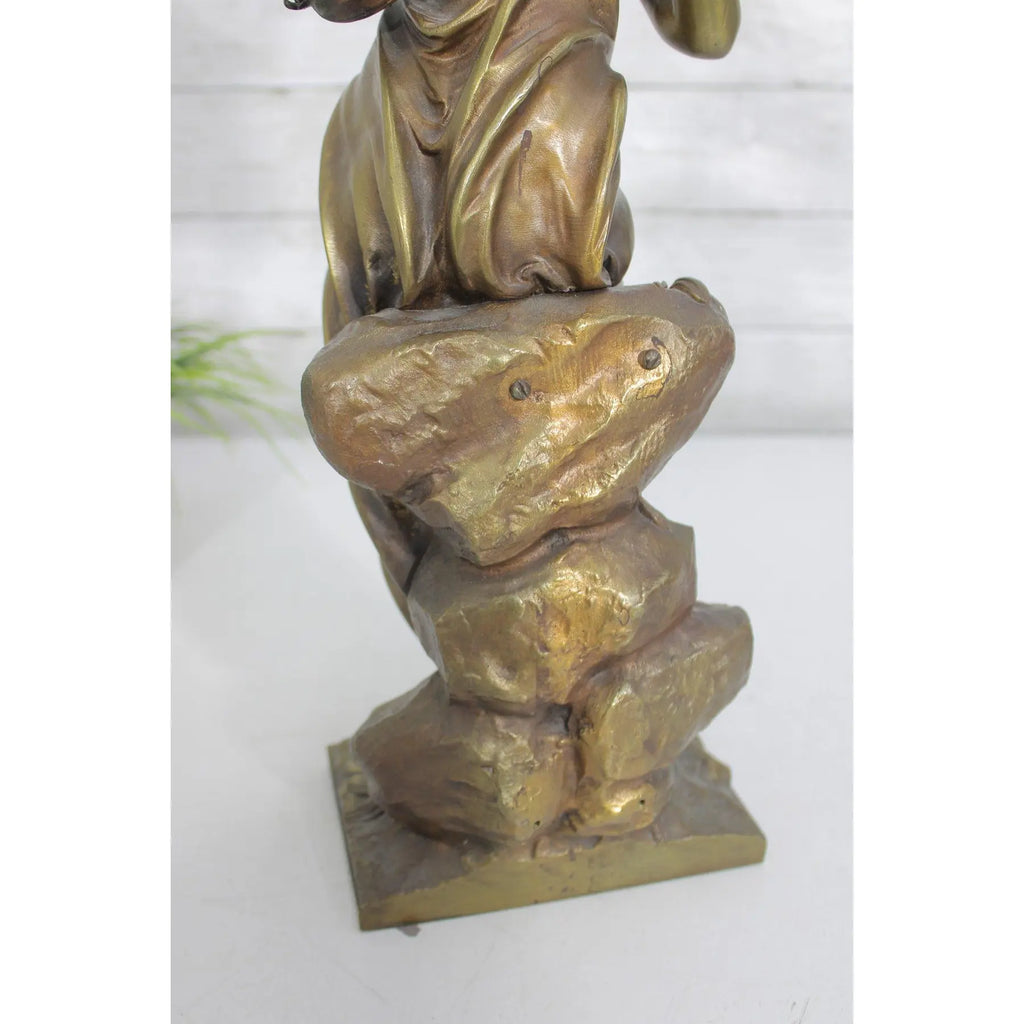 Antique 19th Century French Gilt Bronze Sculpture - Au Clair de la Lune by Eutrope Bouret - Signed 17-Inch Belle Epoque Figurine