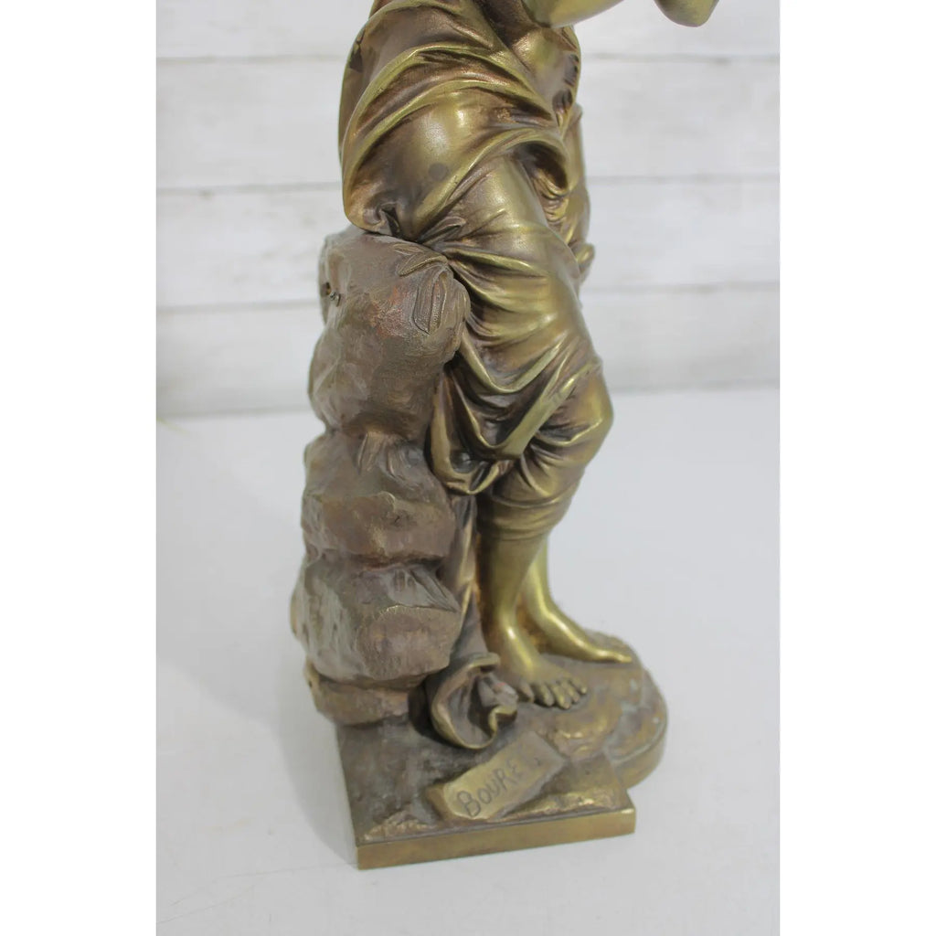 Antique 19th Century French Gilt Bronze Sculpture - Au Clair de la Lune by Eutrope Bouret - Signed 17-Inch Belle Epoque Figurine