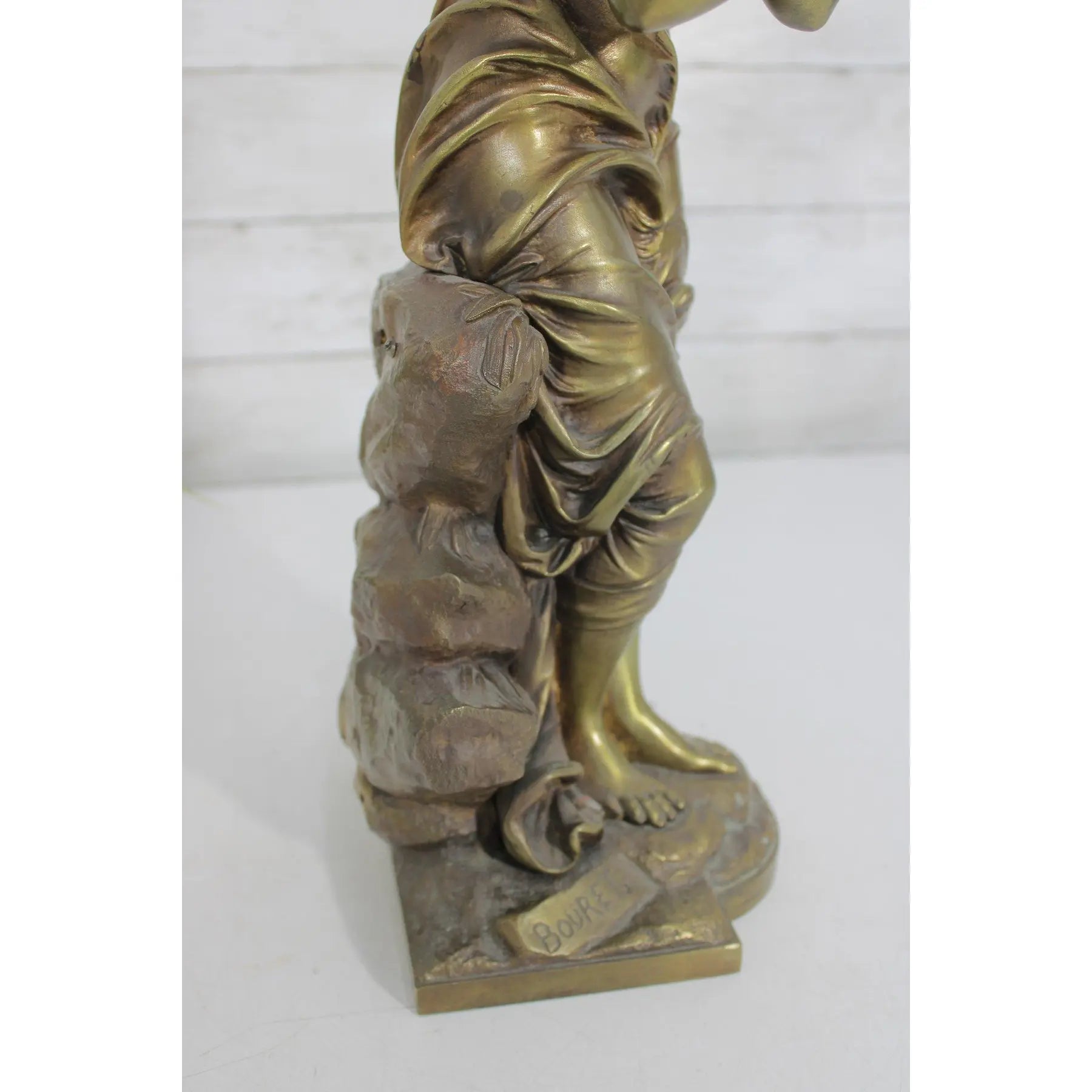 Antique 19th Century French Gilt Bronze Sculpture - Au Clair de la Lune by Eutrope Bouret - Signed 17-Inch Belle Epoque Figurine
