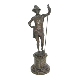 13" Signed 1910s Hans Keck German Bronze Shepherd Statue, Antique Berlin School Fine Art Sculpture, Executive Desk Decor, Library Mantel Gift