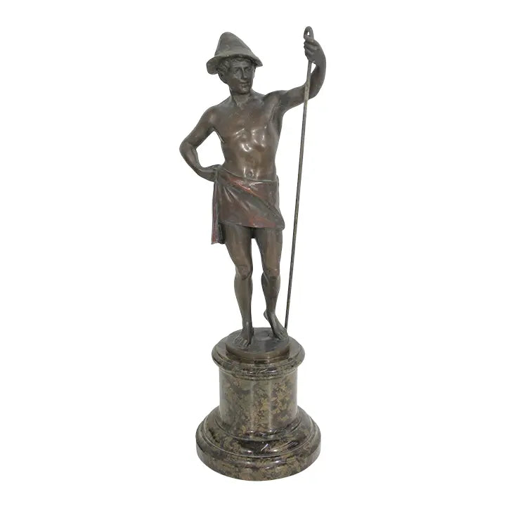 13" Signed 1910s Hans Keck German Bronze Shepherd Statue, Antique Berlin School Fine Art Sculpture, Executive Desk Decor, Library Mantel Gift