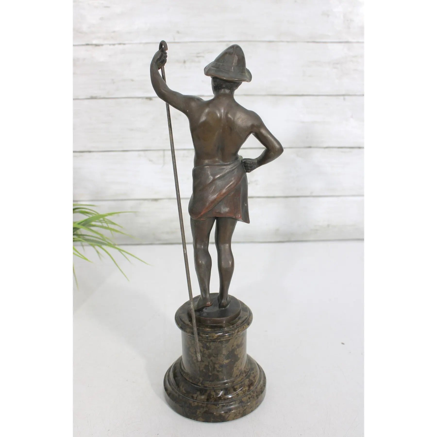 13" Signed 1910s Hans Keck German Bronze Shepherd Statue, Antique Berlin School Fine Art Sculpture, Executive Desk Decor, Library Mantel Gift