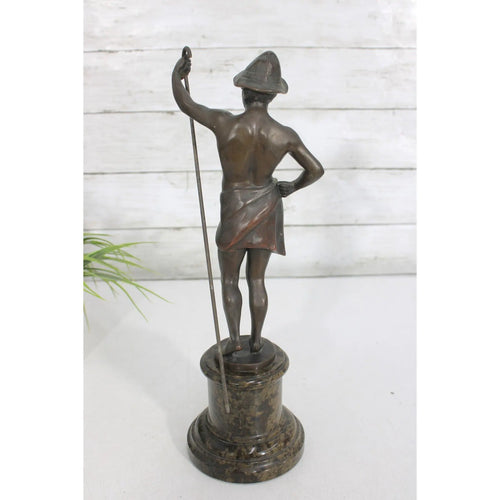 13" Signed 1910s Hans Keck German Bronze Shepherd Statue, Antique Berlin School Fine Art Sculpture, Executive Desk Decor, Library Mantel Gift