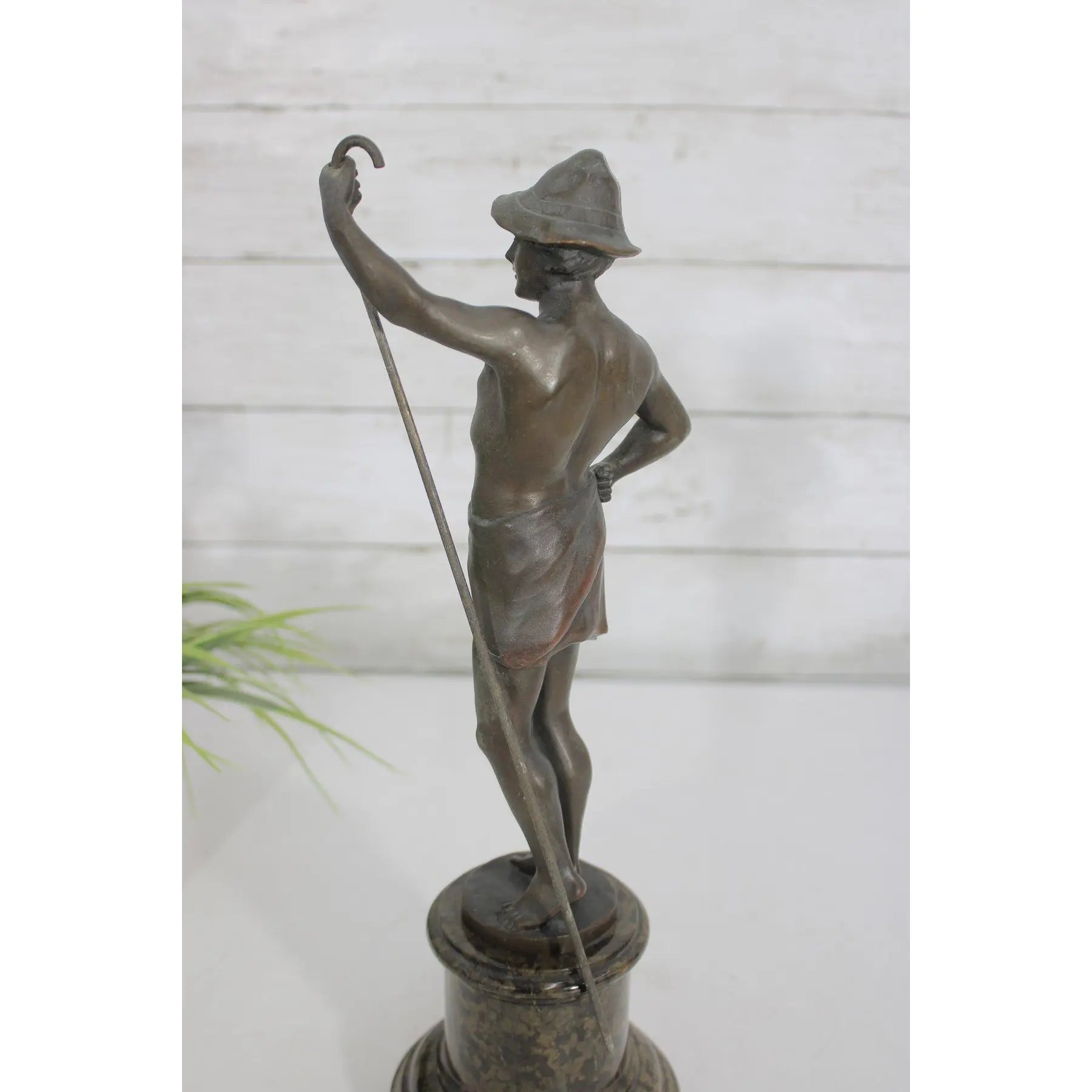 13" Signed 1910s Hans Keck German Bronze Shepherd Statue, Antique Berlin School Fine Art Sculpture, Executive Desk Decor, Library Mantel Gift