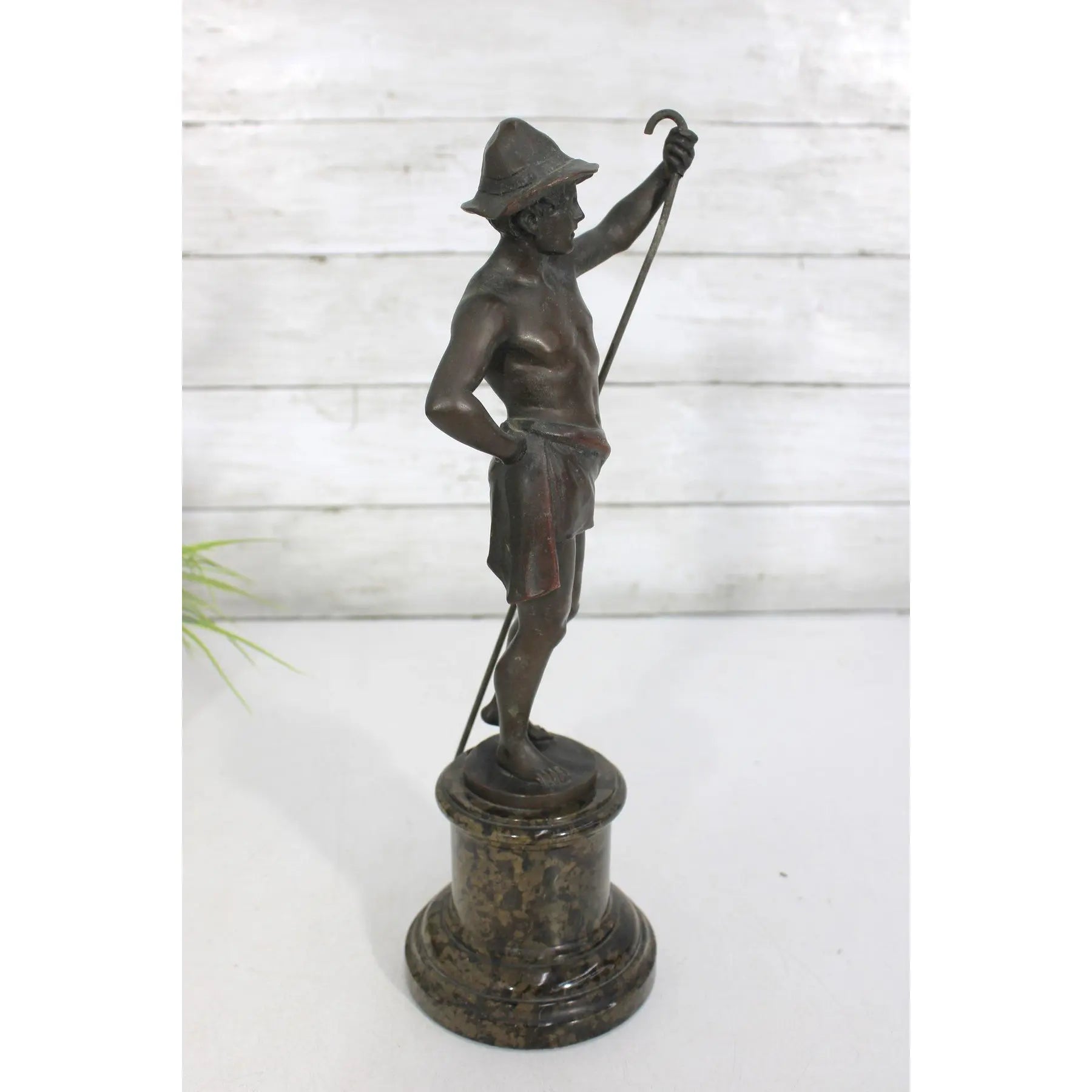 13" Signed 1910s Hans Keck German Bronze Shepherd Statue, Antique Berlin School Fine Art Sculpture, Executive Desk Decor, Library Mantel Gift