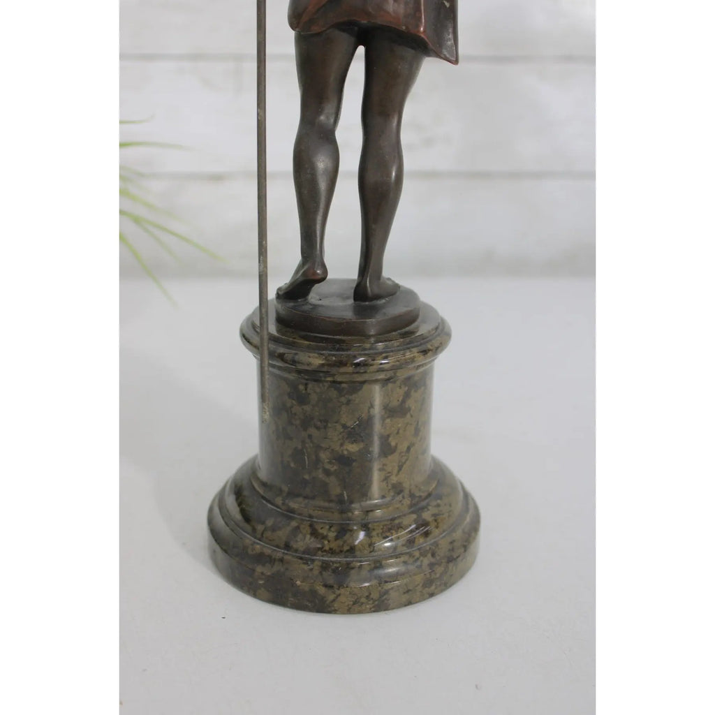 13" Signed 1910s Hans Keck German Bronze Shepherd Statue, Antique Berlin School Fine Art Sculpture, Executive Desk Decor, Library Mantel Gift