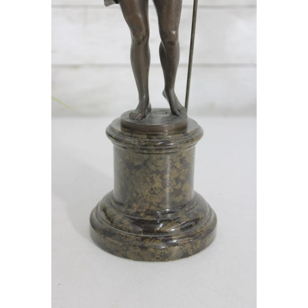 13" Signed 1910s Hans Keck German Bronze Shepherd Statue, Antique Berlin School Fine Art Sculpture, Executive Desk Decor, Library Mantel Gift