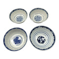 Vintage Set of 4 Jingdezhen Rice Grain Blue & White Porcelain Bowls