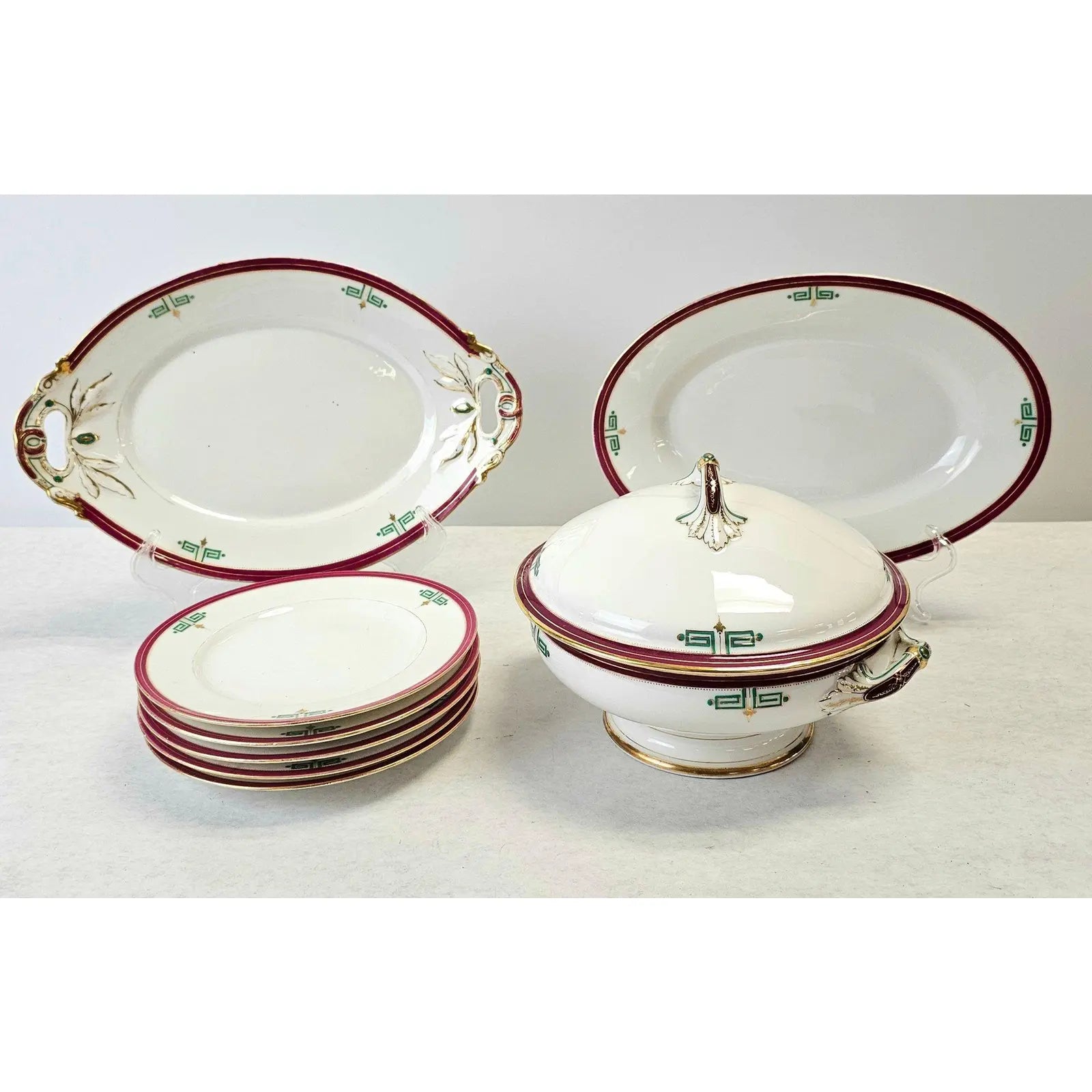 Antique Richard Briggs Boston Neoclassical Dessert Service With Gold Gilt Eight-Piece Set