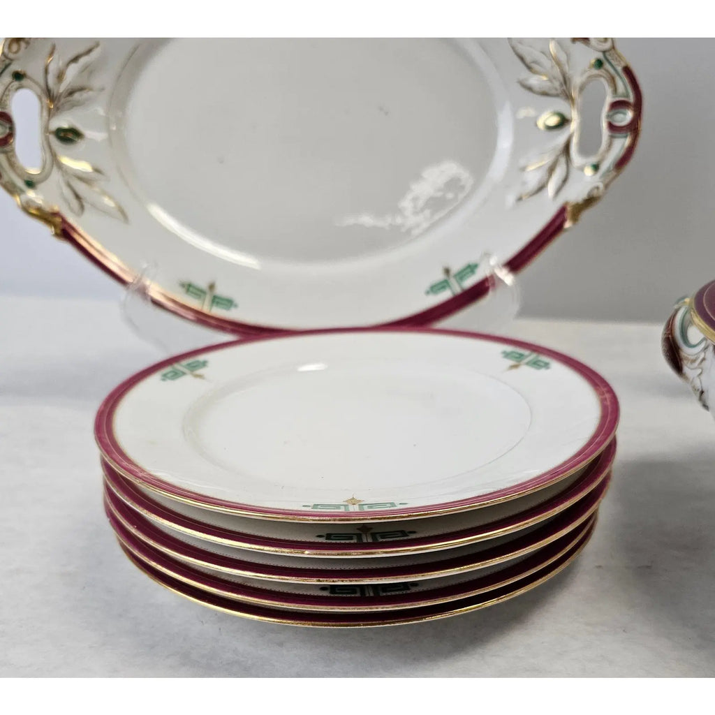 Antique Richard Briggs Boston Neoclassical Dessert Service With Gold Gilt Eight-Piece Set