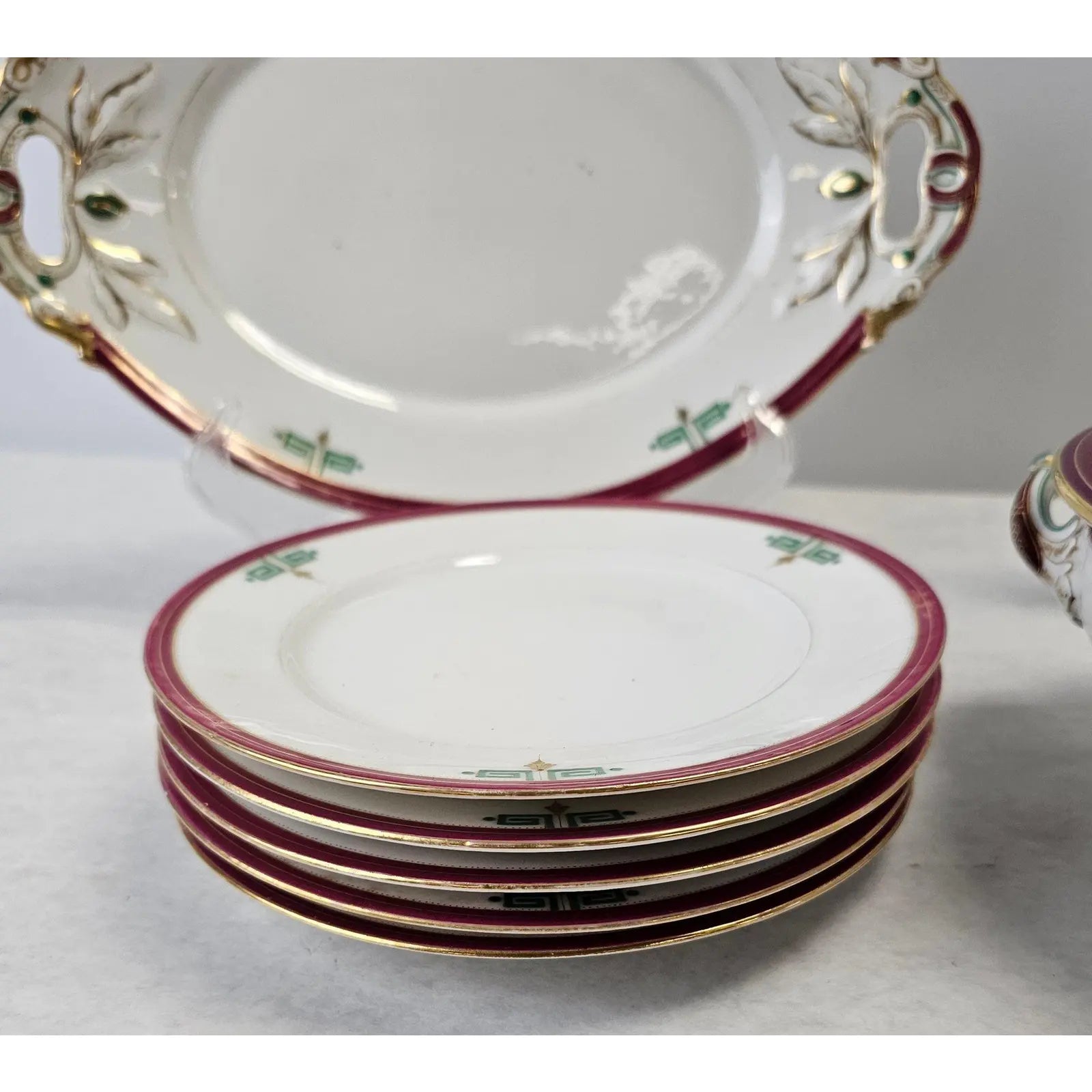 Antique Richard Briggs Boston Neoclassical Dessert Service With Gold Gilt Eight-Piece Set