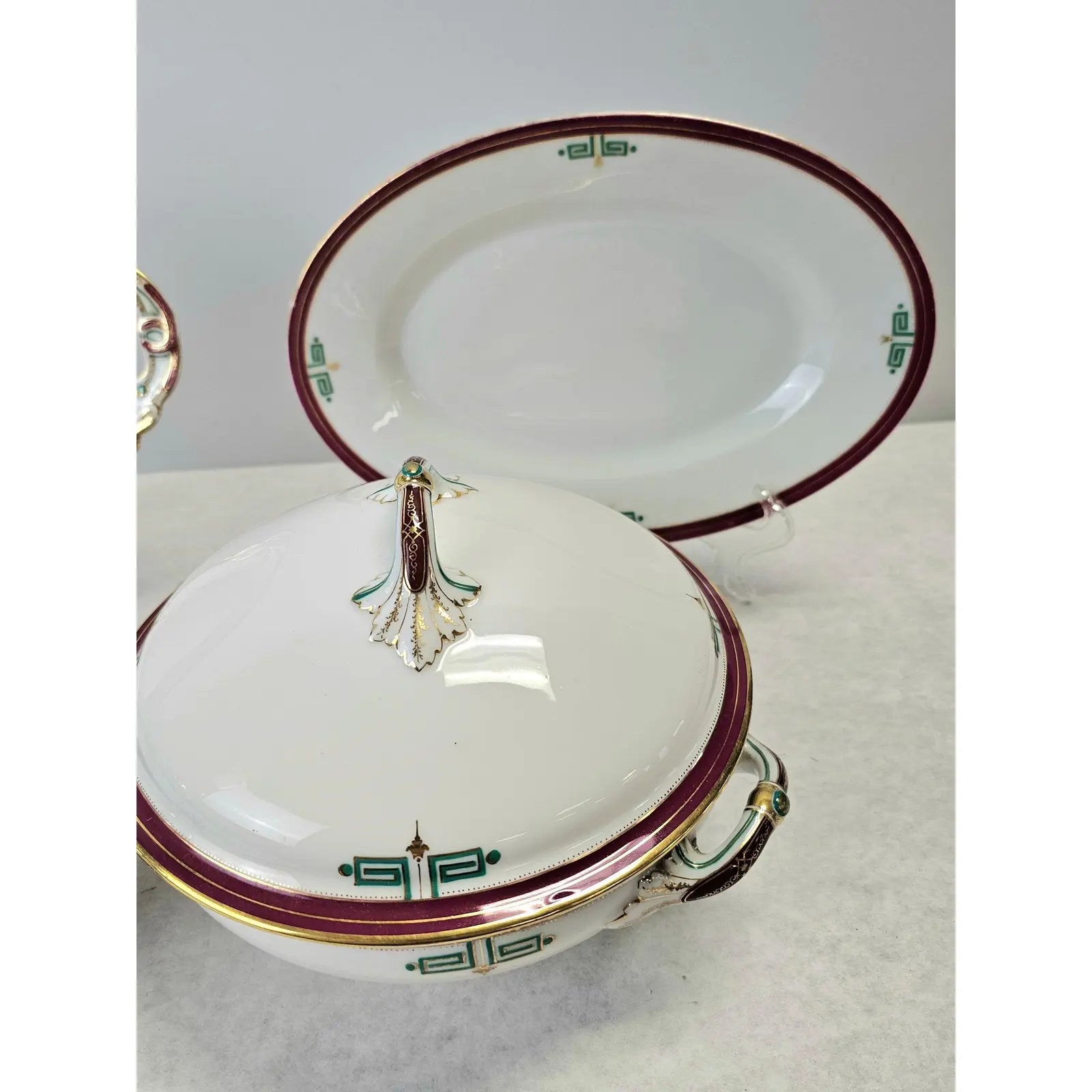 Antique Richard Briggs Boston Neoclassical Dessert Service With Gold Gilt Eight-Piece Set
