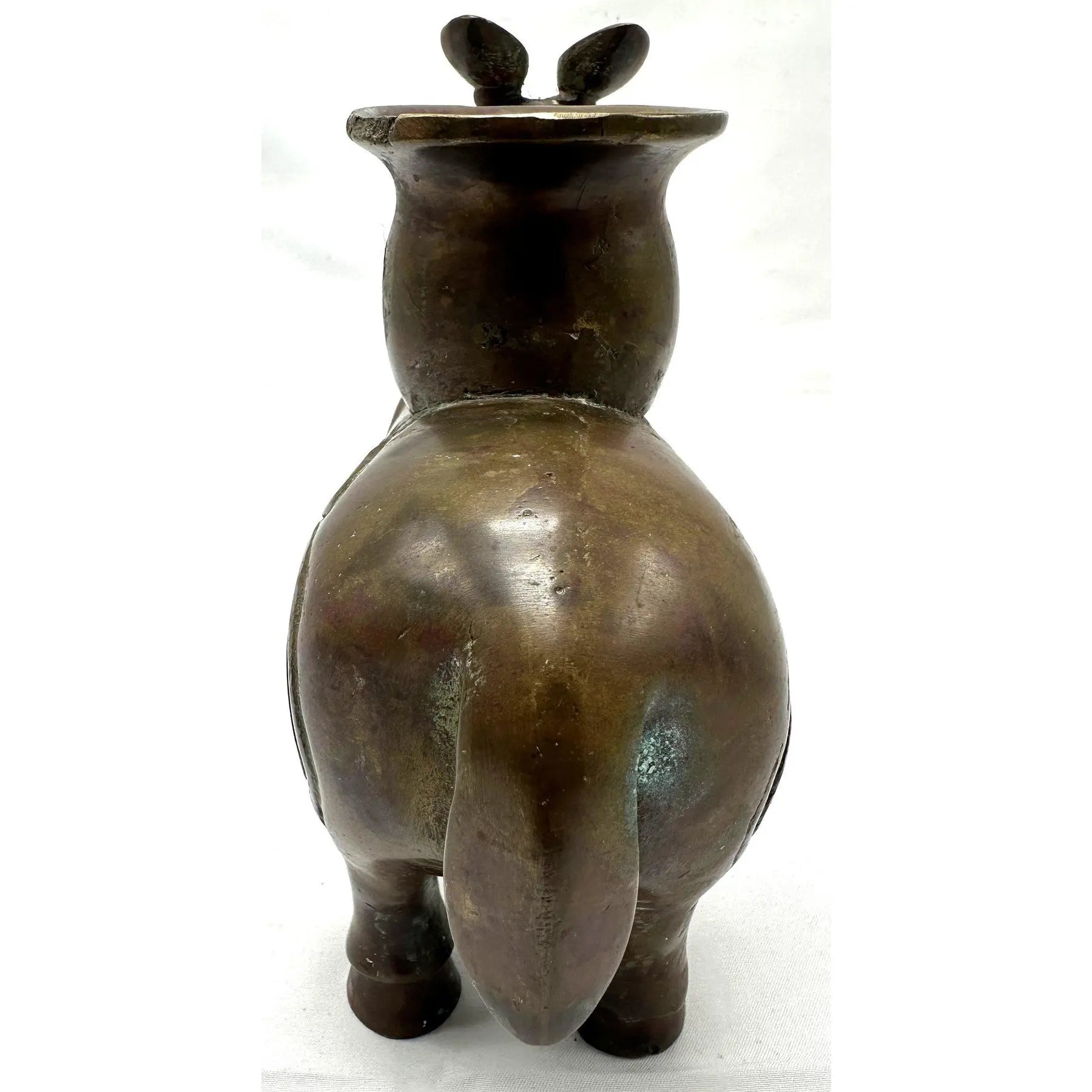 19th Century Chinese Archaic Bronze Xizun Mythical Beast Candle Holder, Qing Dynasty Fanggu Revival, Taotie Ritual Vessel Style Bronze