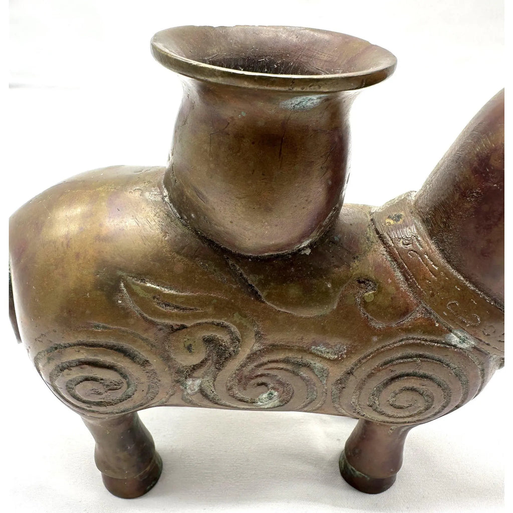 19th Century Chinese Archaic Bronze Xizun Mythical Beast Candle Holder, Qing Dynasty Fanggu Revival, Taotie Ritual Vessel Style Bronze