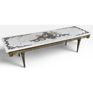 Vintage Italian Neoclassical Etched Marble and Gilt Brass Low Coffee Table
