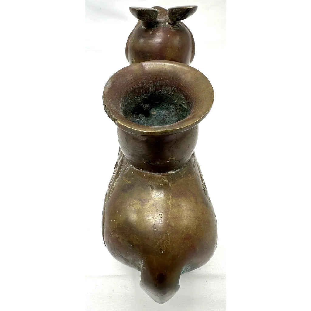 19th Century Chinese Archaic Bronze Xizun Mythical Beast Candle Holder, Qing Dynasty Fanggu Revival, Taotie Ritual Vessel Style Bronze