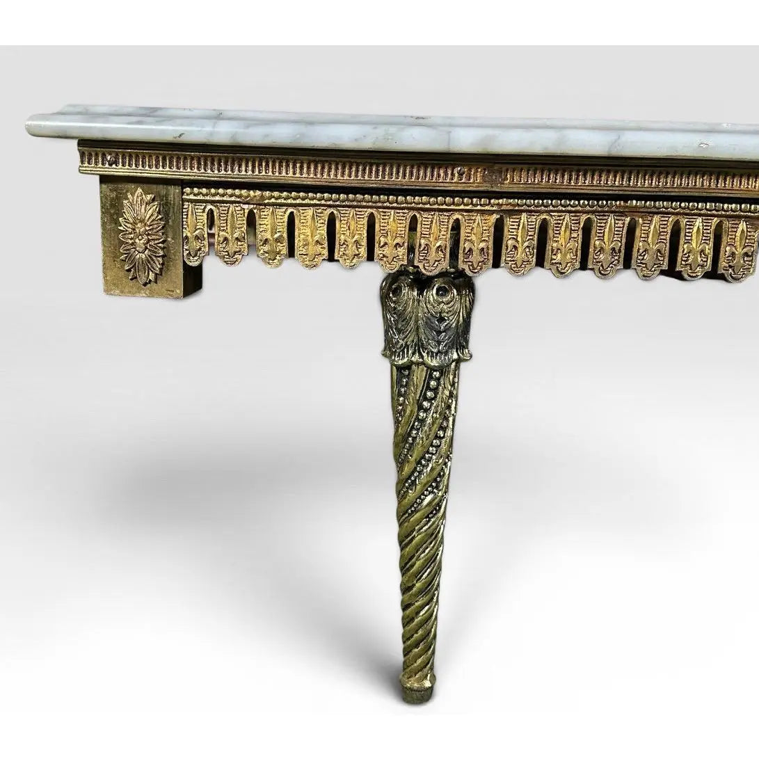 Vintage Italian Neoclassical Etched Marble and Gilt Brass Low Coffee Table