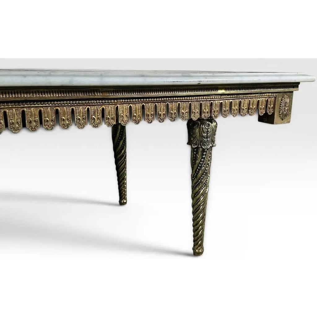 Vintage Italian Neoclassical Etched Marble and Gilt Brass Low Coffee Table