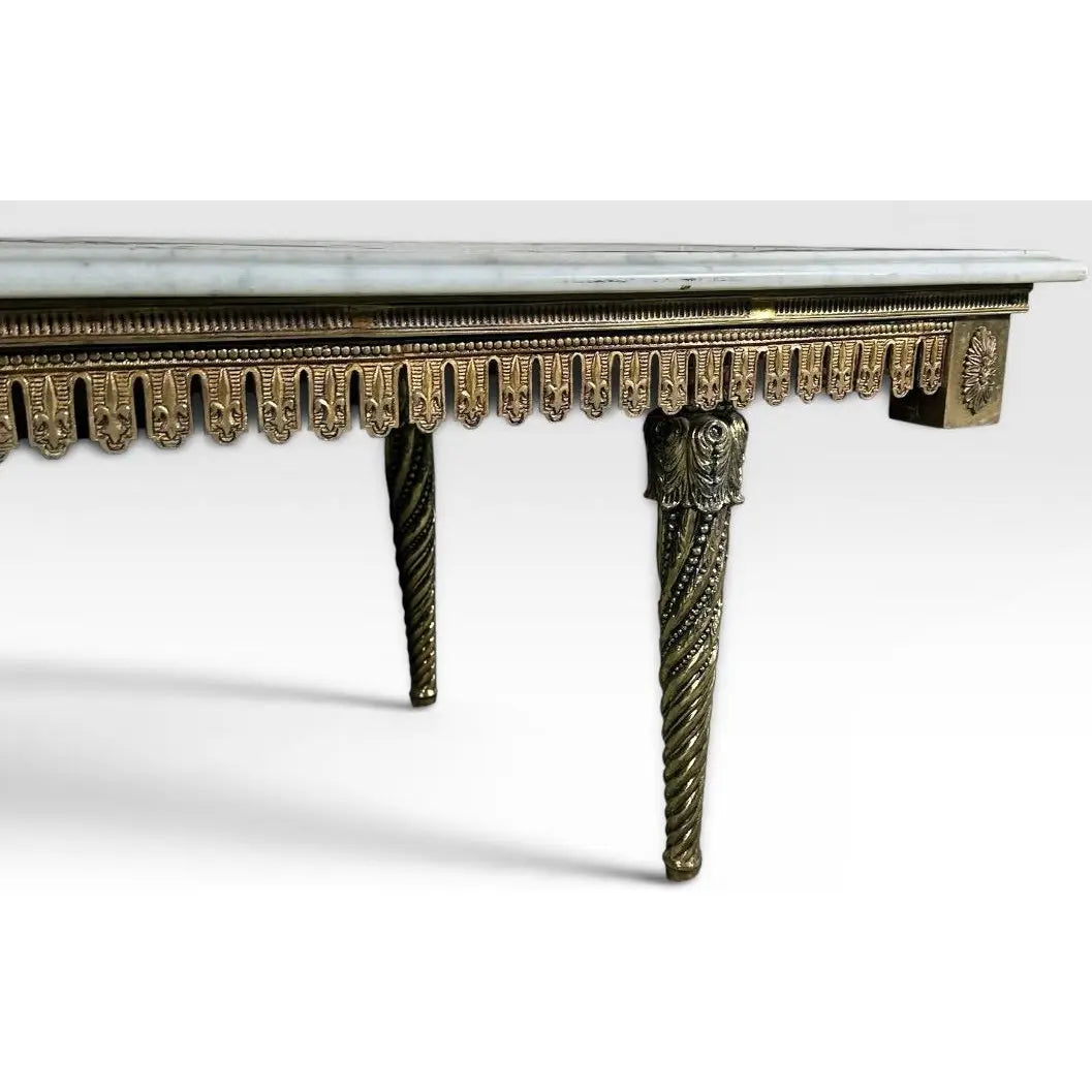 Vintage Italian Neoclassical Etched Marble and Gilt Brass Low Coffee Table