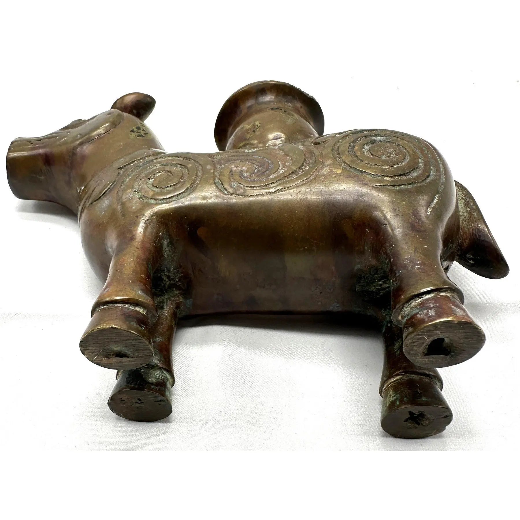 19th Century Chinese Archaic Bronze Xizun Mythical Beast Candle Holder, Qing Dynasty Fanggu Revival, Taotie Ritual Vessel Style Bronze