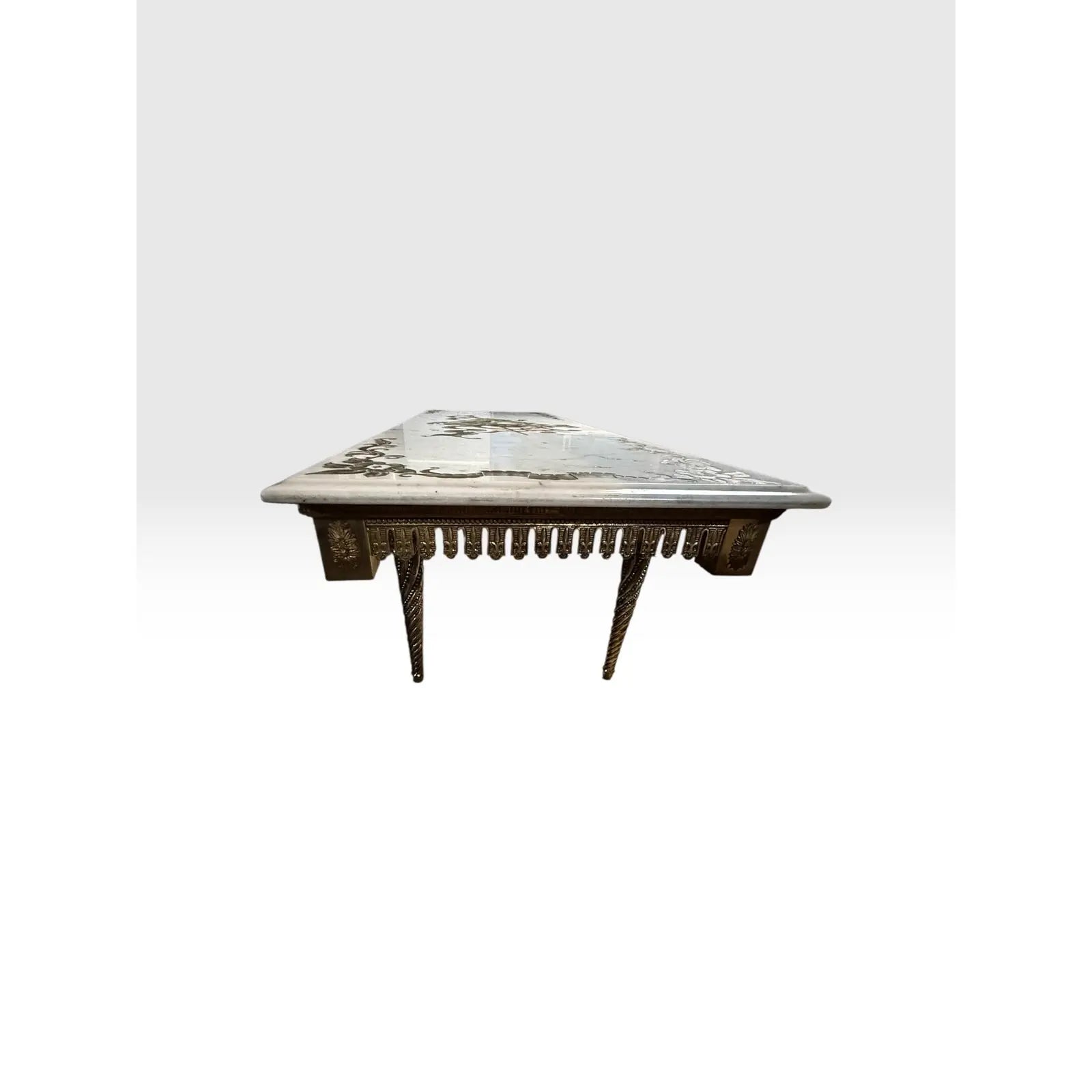 Vintage Italian Neoclassical Etched Marble and Gilt Brass Low Coffee Table