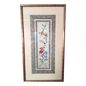 Vintage Framed Chinese Silk Embroidery Panel - Bird & Floral Motif