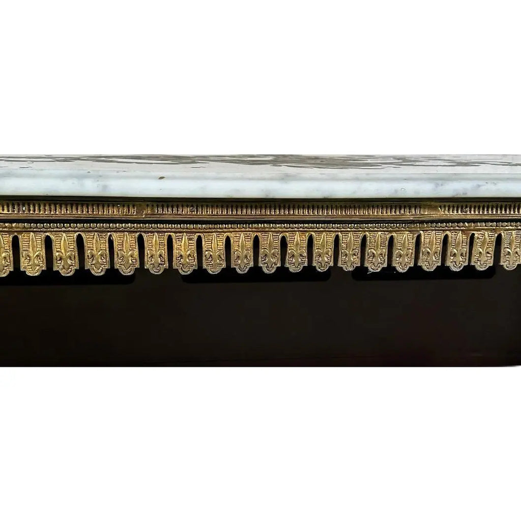Vintage Italian Neoclassical Etched Marble and Gilt Brass Low Coffee Table
