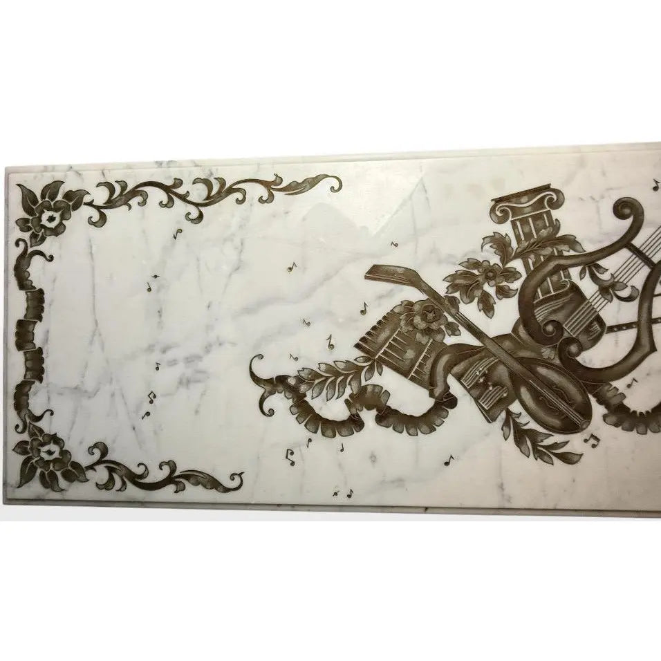 Vintage Italian Neoclassical Etched Marble and Gilt Brass Low Coffee Table