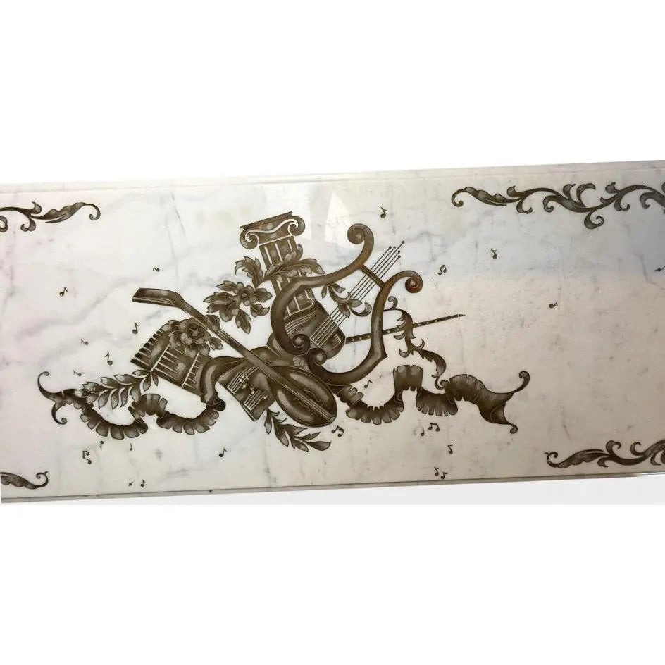 Vintage Italian Neoclassical Etched Marble and Gilt Brass Low Coffee Table